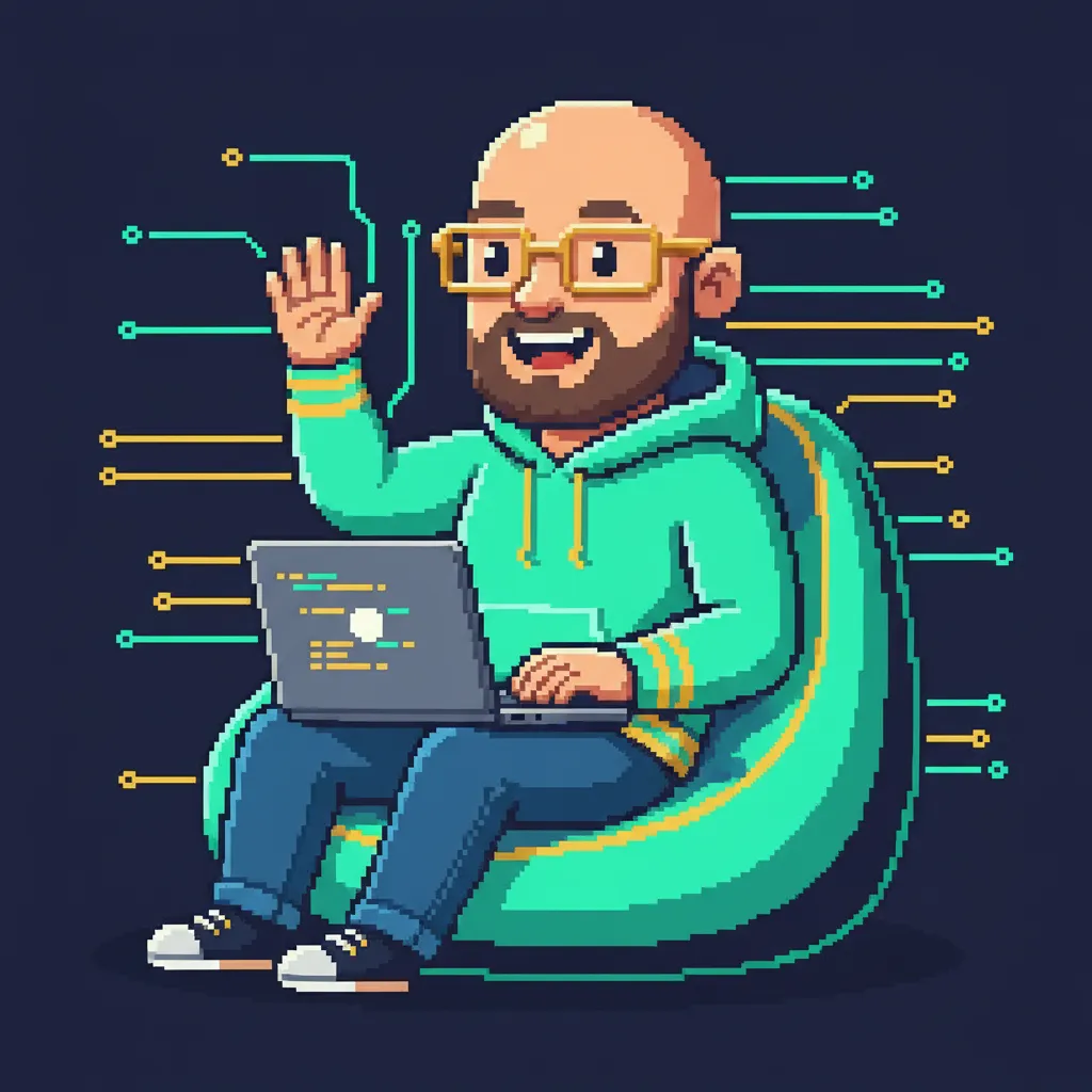 Pixel art illustration showing design and code workflow